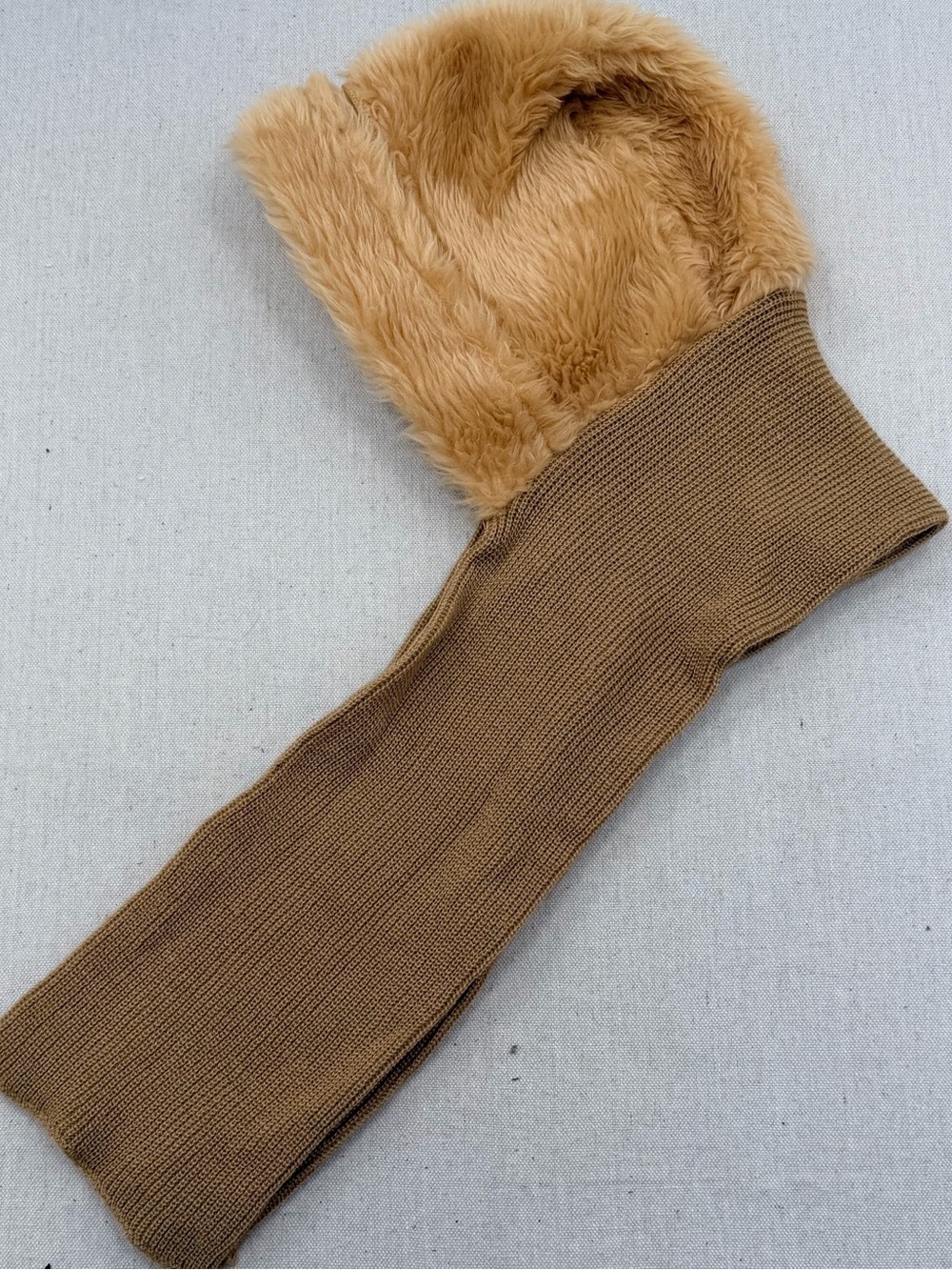 Faux Fur-Lined Camel Knit Scarf Wrap